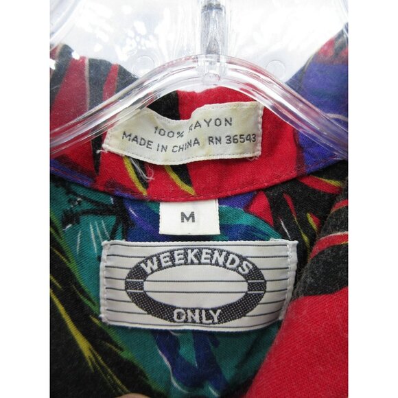 VINTAGE Hawaiian Shirt Medium Weekends Only Floral Loop Collar Camp 90s - Picture 9 of 10